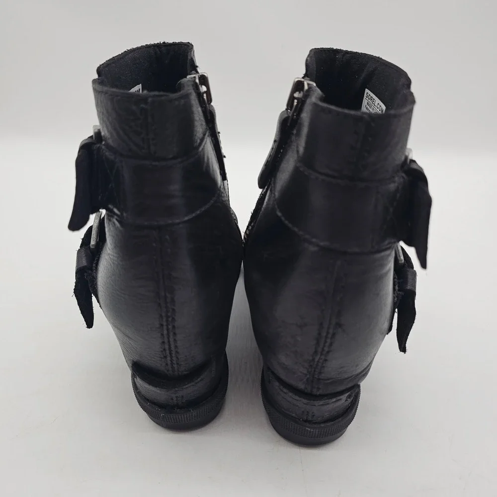 SOREL Leather Wedge Womens Size 8 Joan of Arctic Waterproof II Buckle Boot Black
